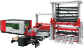 Machine de découpe laser fibre avec système de chargement, déchargement et stockage automatisé
